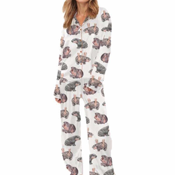 Cute Moo Deng Satin Pajama Set