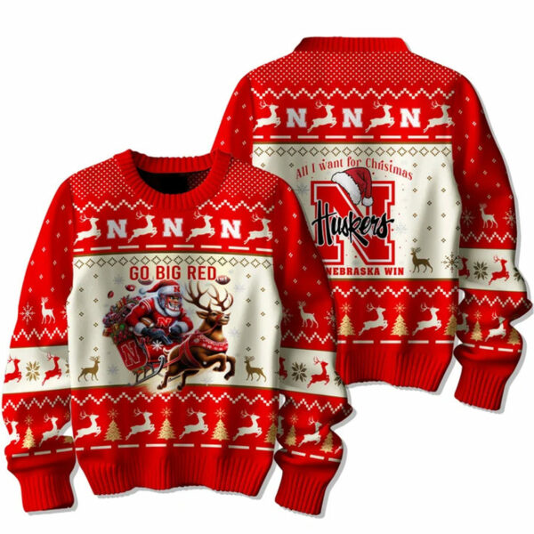 Santa All I Want For Christmas Huskers Is A Nebraska Win Ugly Sweater