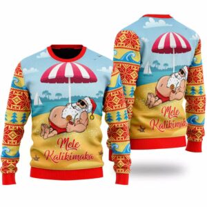 Santa Claus Mele Kalikimaka Beach Ugly Christmas Sweater