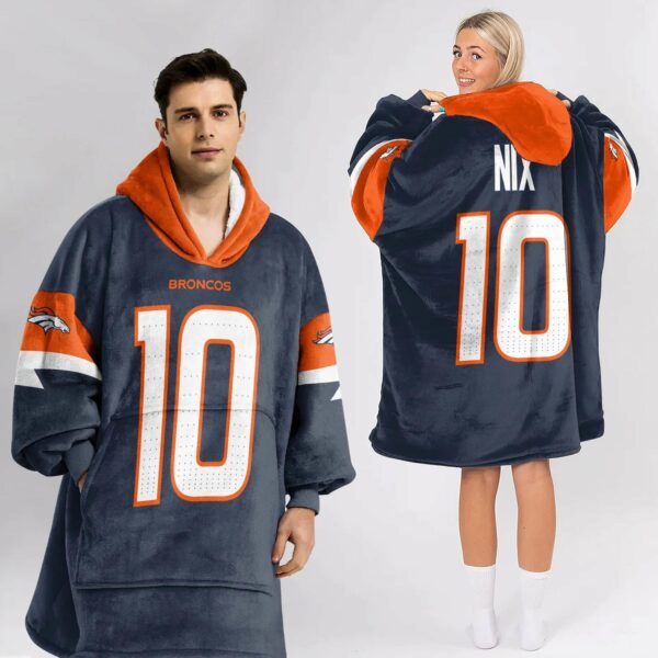 Broncos 10 Nix Football Blanket Hoodie