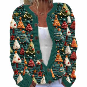 Christmas Colorful Christmas Tree Knit Cardigan