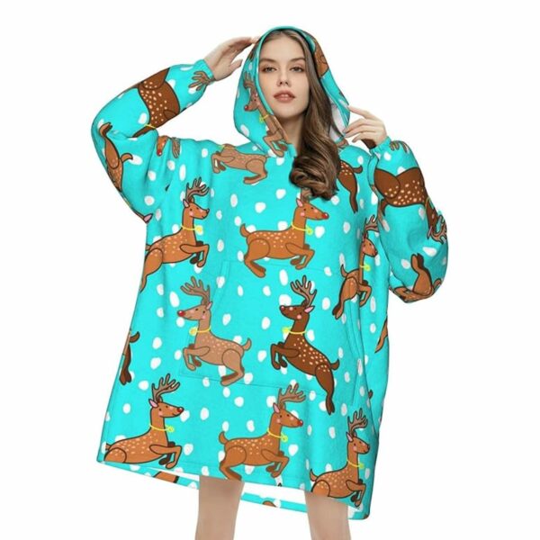 Christmas Deer And Snowflakes Pattern Blanket Hoodie