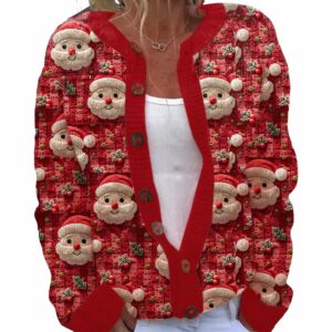 Christmas Santa Print Knit Cardigan