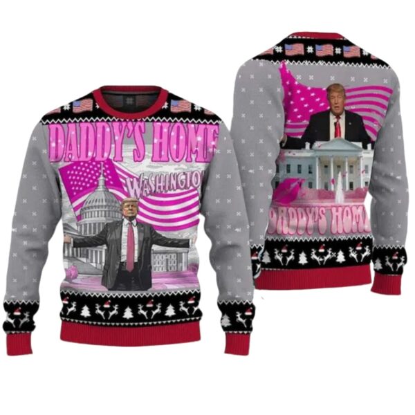 Daddys Home White House Pink Trump 2024 Ugly Christmas Sweater 1