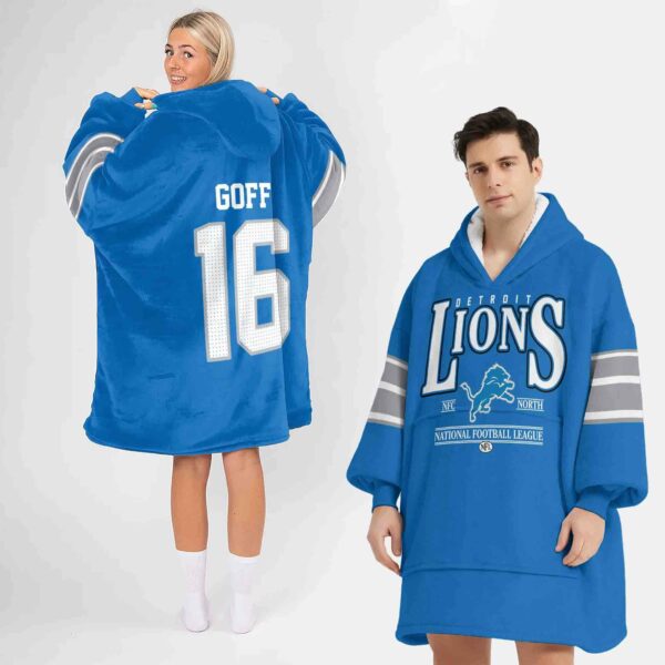 Detroit Goff 16 Football Unisex Blanket Hoodie