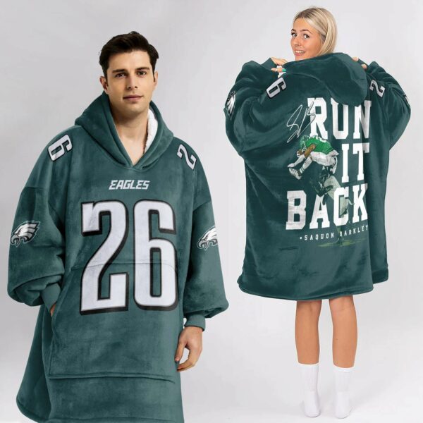 Eagles 26 Run It Back Football Unisex Blanket Hoodie