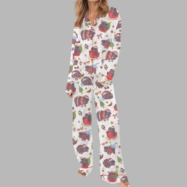 Moo Deng Christmas Satin Pajama Set 1