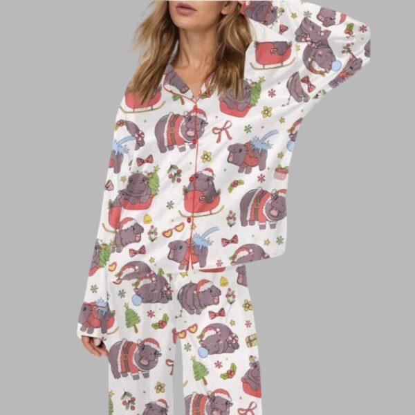 Moo Deng Christmas Satin Pajama Set