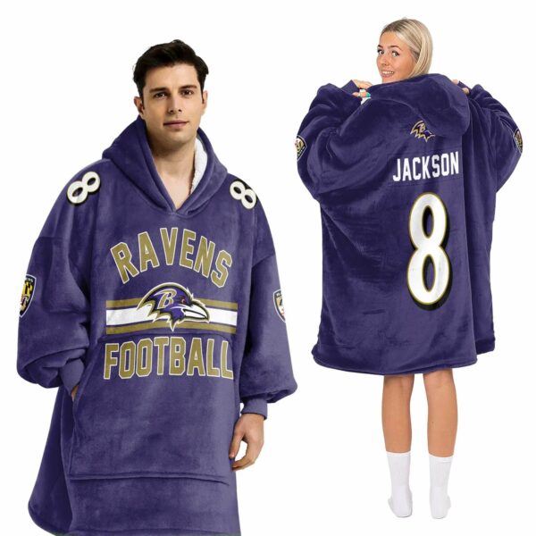 Ravens 8 Jackson Football Blanket Hoodie