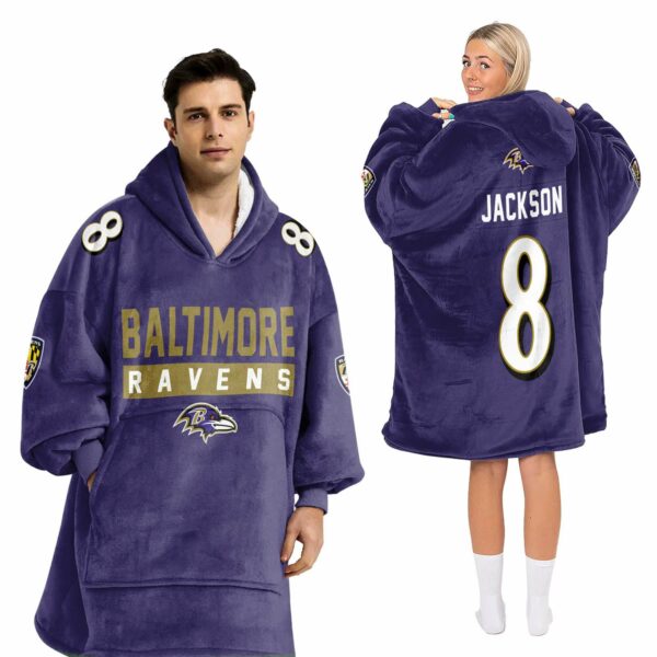 Ravens Jackson 8 Football Blanket Hoodie