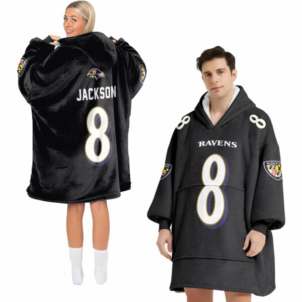 Ravens Jackson 8 Football Unisex Blanket Hoodie