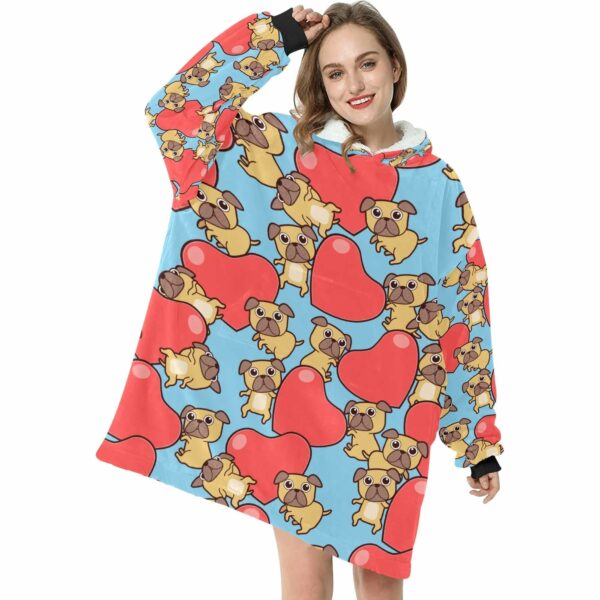 Red Heart Pugs Blanket Hoodie