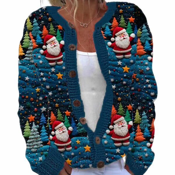 Starry Night Christmas Santa Print Causal Cardigan