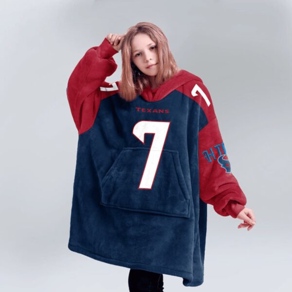 Texans C J Stroud 7 Football Unisex Blanket Hoodie 3