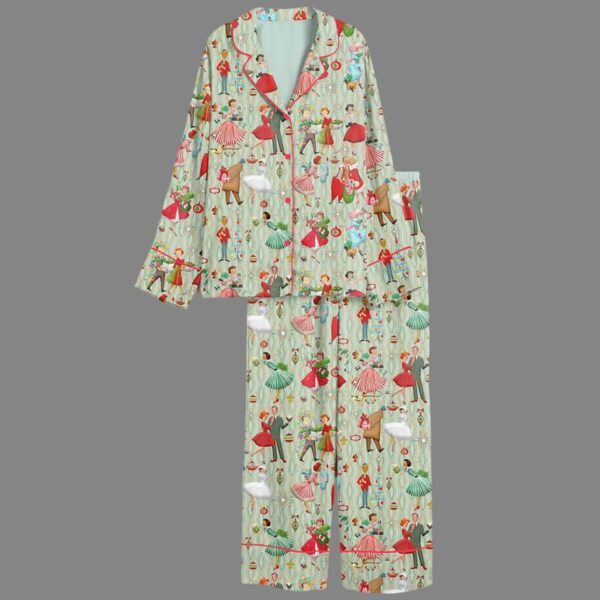 Womens 1950s Retro Vintage Christmas Satin Pajama Set 1