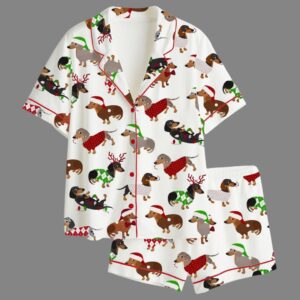 Womens Christmas Dachshund Satin Pajama Set 1