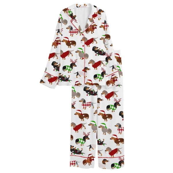 Womens Christmas Dachshund Satin Pajama Set