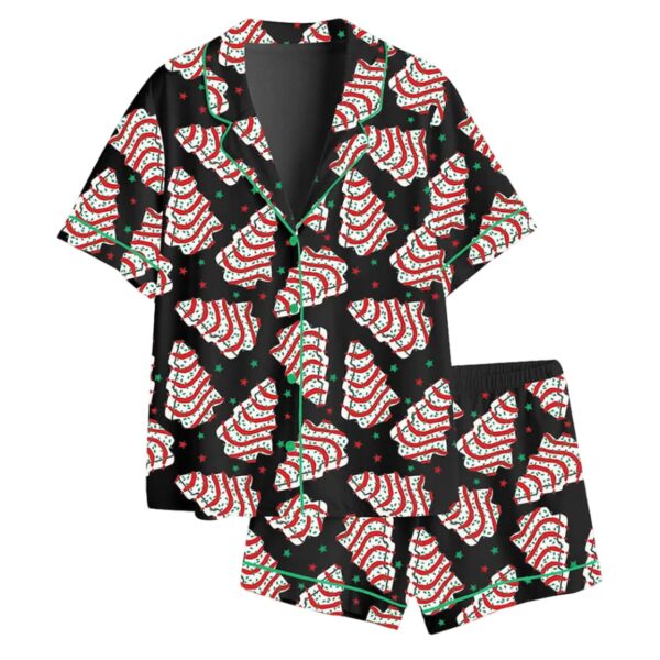 Womens Christmas Tree Cake Satin Pajama Set 1