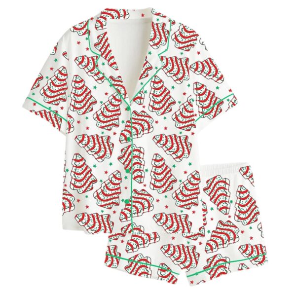 Womens Christmas Tree Cake Satin Pajama Set 2