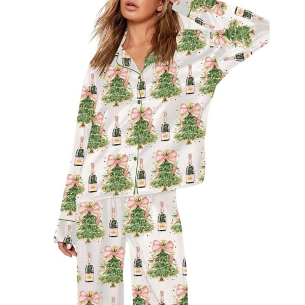 Womens Coquette Glitter Christmas Tree Pajama Set