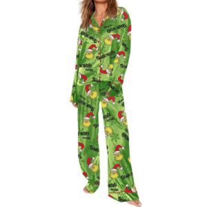 Womens Green Merry Grinchmas Pajama Set 1