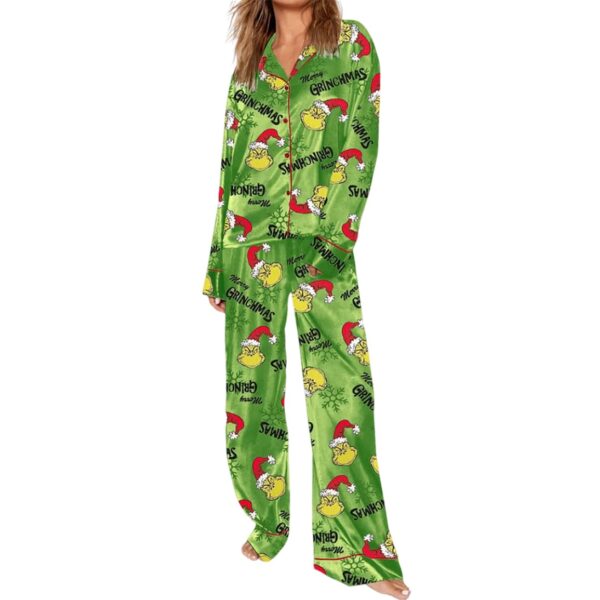 Womens Green Merry Grinchmas Pajama Set 1