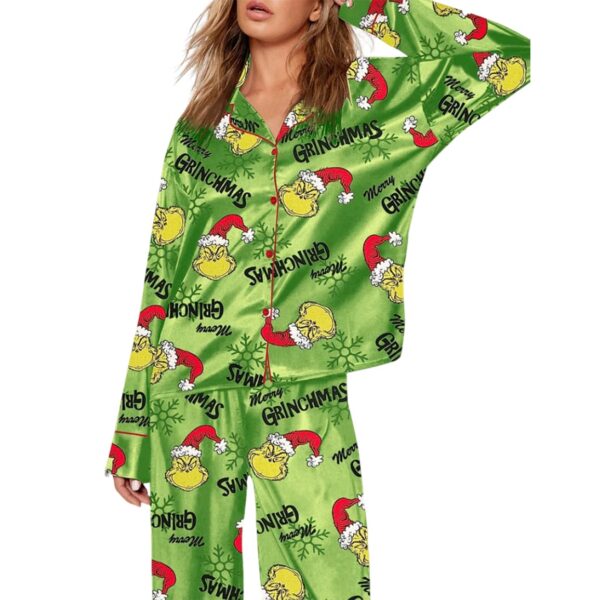 Womens Green Merry Grinchmas Pajama Set