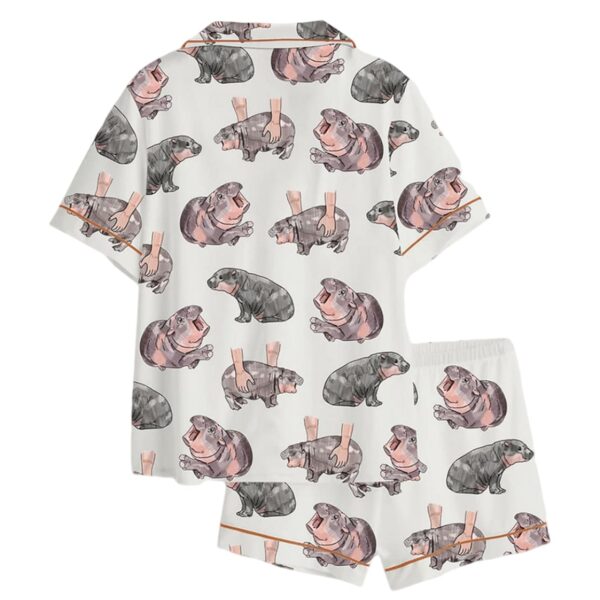 Womens Moo Deng Baby Hippo Satin Pajama Set 1