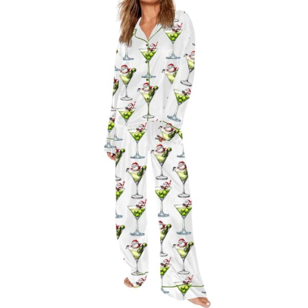 Womens Santa Wine Art Pajama Set 1