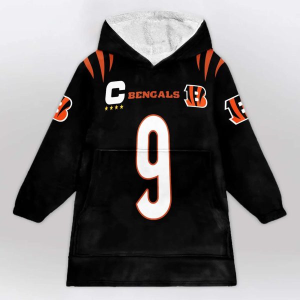 Captain Bengals Burrow 9 Football Unisex Blanket Hoodie