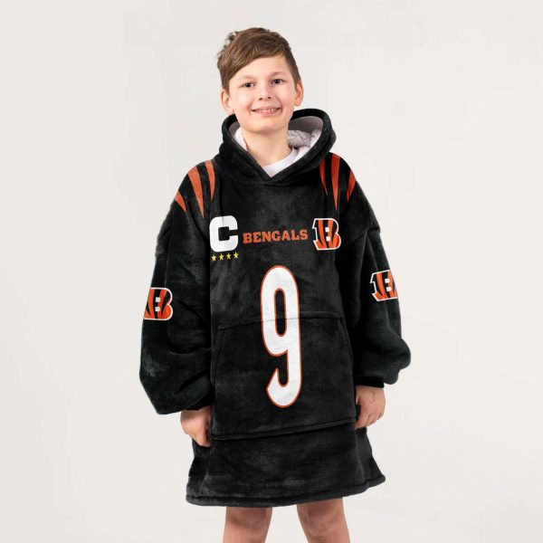 Captain Bengals Burrow 9 Football Unisex Blanket Hoodie