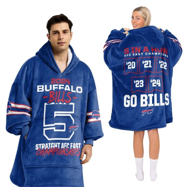 Bills 2024 5 Straight Afc Fast Championships Football Unisex Blanket Hoodie