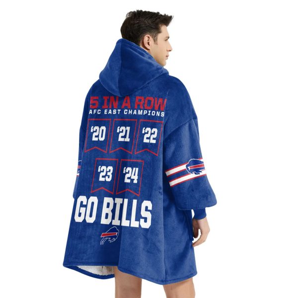 Bills 2024 5 Straight Afc Fast Championships Football Unisex Blanket Hoodie