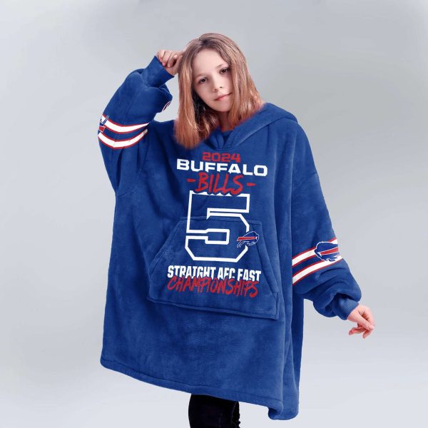 Bills 2024 5 Straight Afc Fast Championships Football Unisex Blanket Hoodie