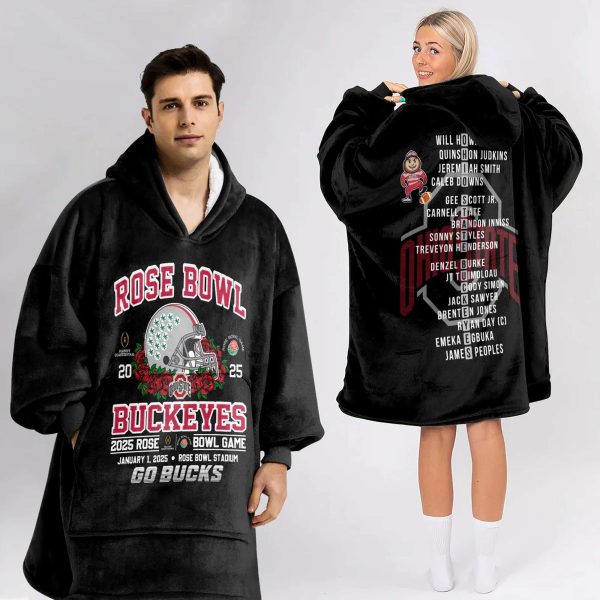 Buckeyes 2025 Rose Bowl Go Bucks Football Unisex Blanket Hoodie 2