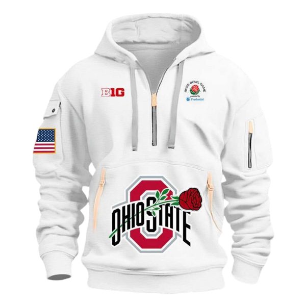 Buckeyes Rose Bowl Game White Quarter Zip Hoodie 1