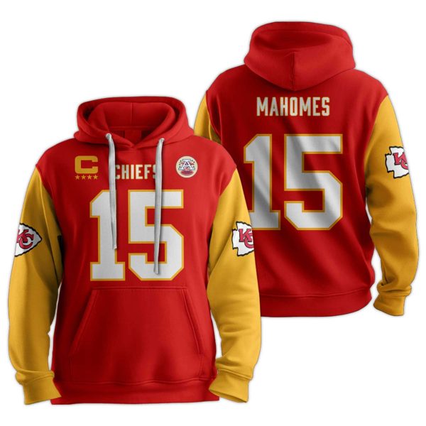 Chiefs Captain 15 Mahomes Football Unisex Hoodie 1