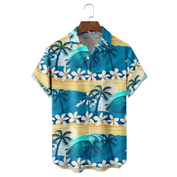 Coconut Tree Sea Wave Flowers Hawaiian Shirt 1