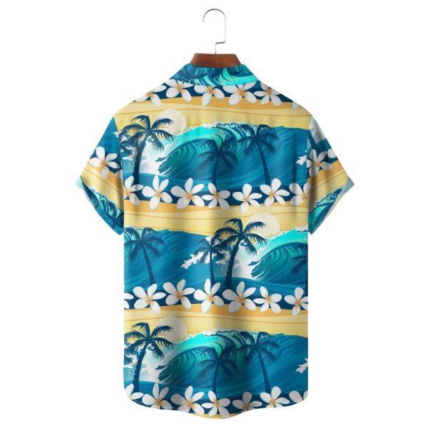 Coconut Tree Sea Wave Flowers Hawaiian Shirt