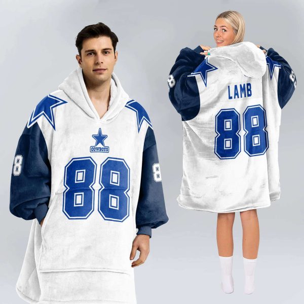 Cowboys Lamb 88 Football Blanket Hoodie 2