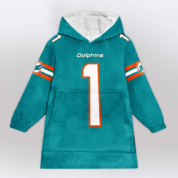 Dolphins Tagovailoa 1 Football Unisex Blanket Hoodie 1