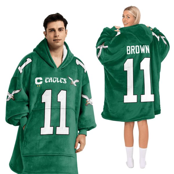 Eagles Captain Brown 11 Football Unisex Blanket Hoodie 2