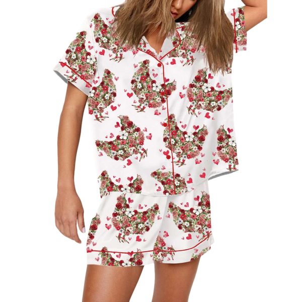 Floral Chicken Valentine Print Pajama Set