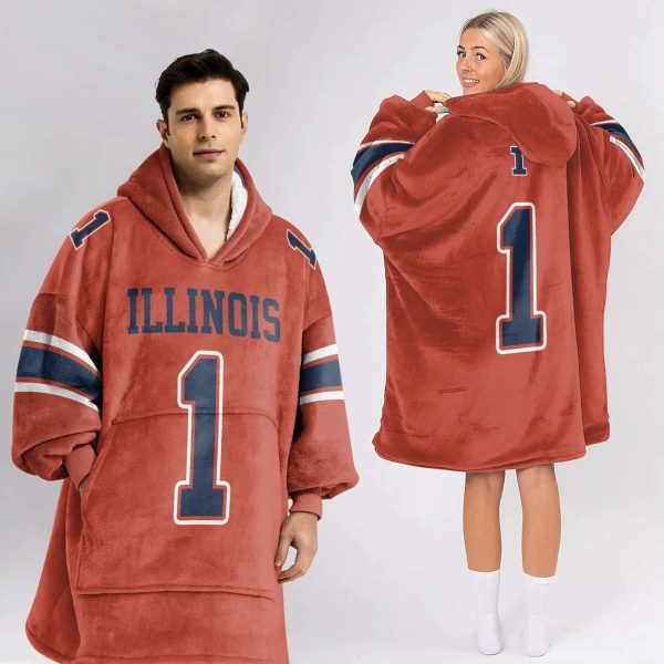 Illinois 1 Football Unisex Blanket Hoodie 2