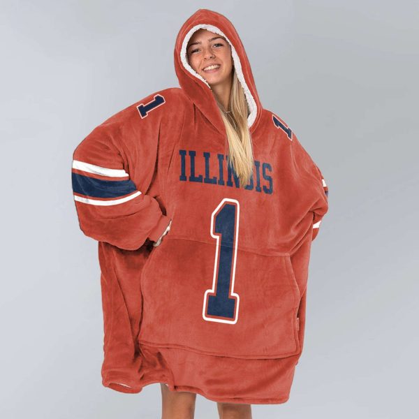 Illinois 1 Football Unisex Blanket Hoodie 3