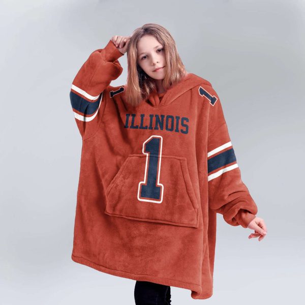 Illinois 1 Football Unisex Blanket Hoodie 5