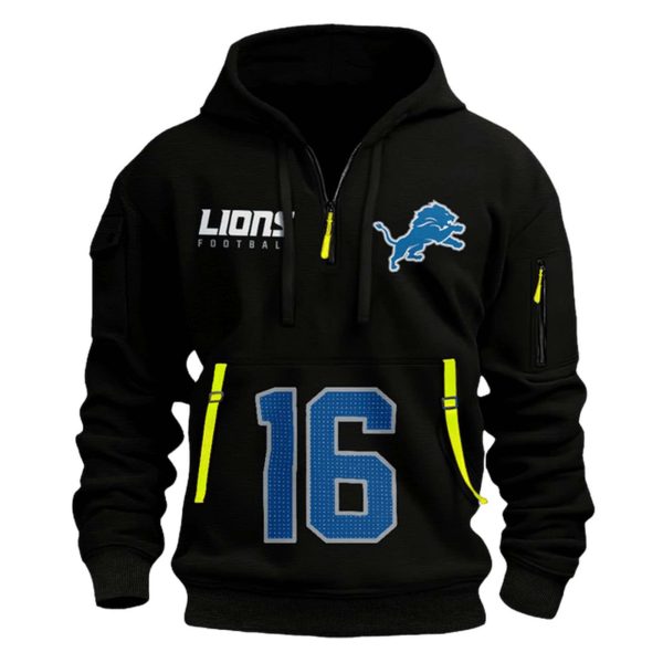 Lions Goff 16 Football Quarter Zip Hoodie 2