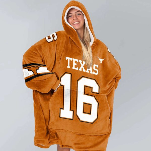 Longhorns Manning 16 Football Unisex Blanket Hoodie 3