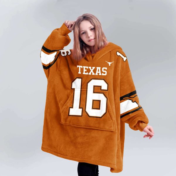 Longhorns Manning 16 Football Unisex Blanket Hoodie 5