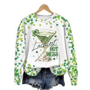 Luckiest Hot Mess St Patricks Day Print Sweatshirt